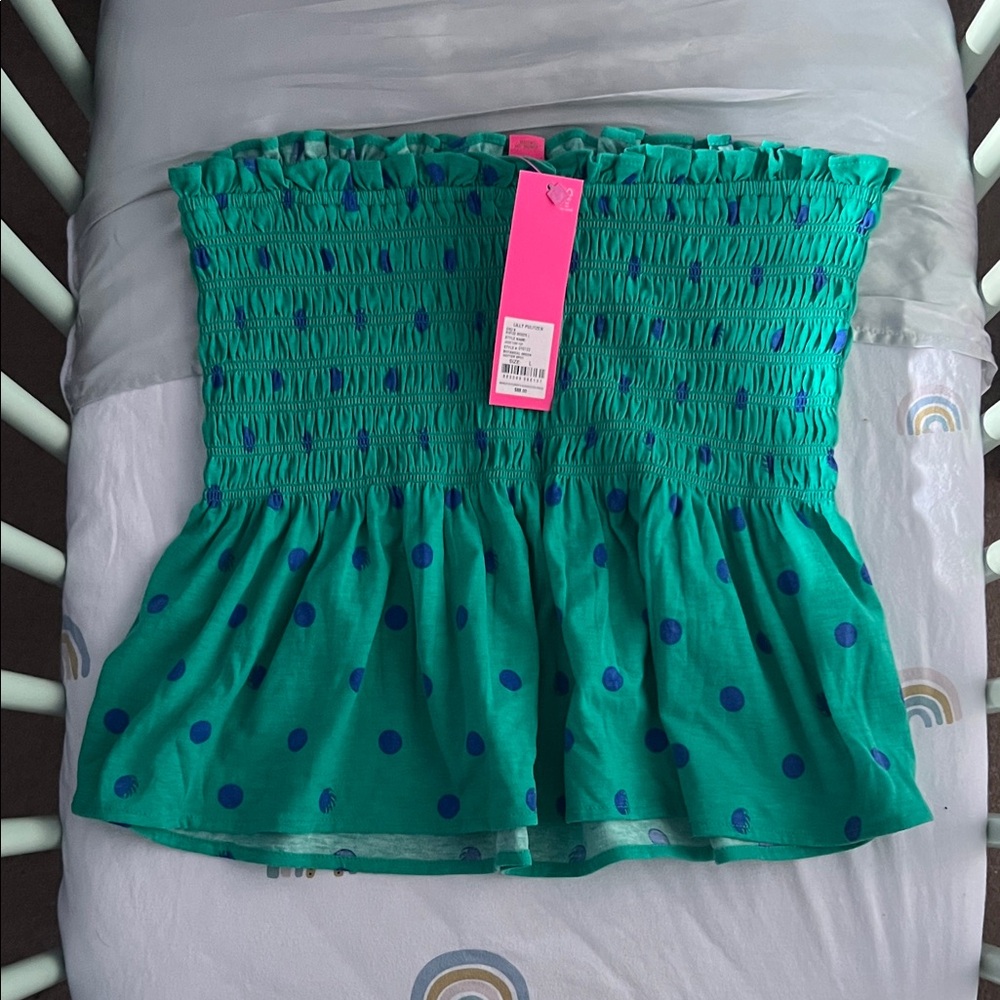 Lily Pulitzer Green and Blue Polka Dot Smocked Top